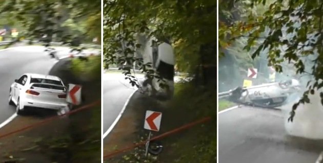 Un coche de rally salta rebotado por los aires y el piloto sale ileso