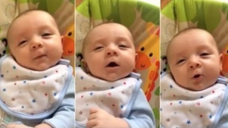 Un bebé de 7 semanas deja boquiabiertos a sus padres diciéndoles "Hello"
