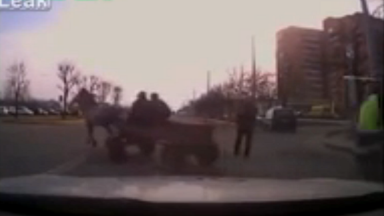 El salvaje este: Dos borrachos huyen de la Policía en un carro de caballos