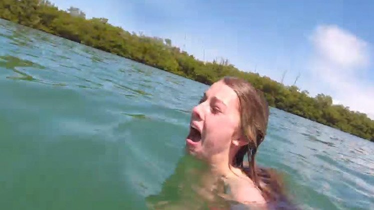 Épica reacción de una muchacha tras la aparición de un manatí mientras nadaba