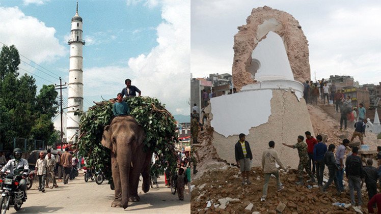 El antes y después de los edificios históricos devastados por el terremoto en Nepal