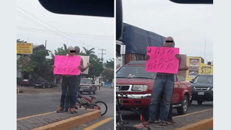 'Ojo, soy rata': Detienen y exhiben en plena calle a presuntos ladrones en México