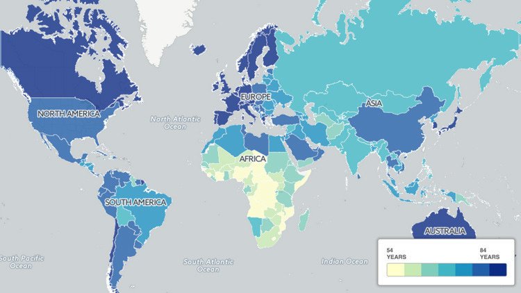 Mapamundi: ¿En qué países se vive más y en cuáles se vive menos?