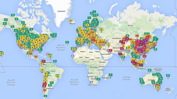 Un nuevo mapa interactivo muestra en vivo los niveles de polución aérea en ciudades de todo el mundo