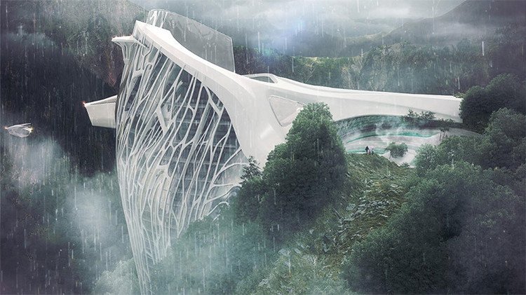 Presentan un titánico proyecto futurista de un hotel encallado en los Alpes