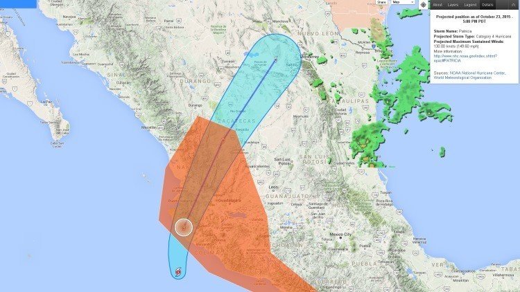 Mapa: Vea cómo el terrorífico huracán Patricia avanza por el territorio de México en tiempo real
