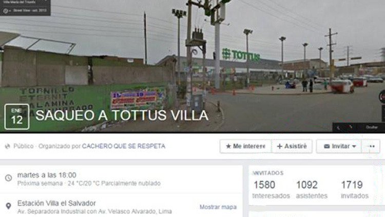 Perú: Crean un evento en Facebook para robar una tienda y les responde en broma la policía