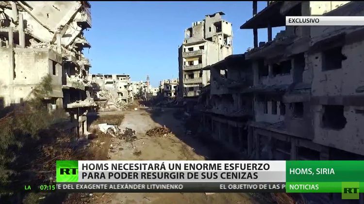 Siria: La ciudad fantasma de Homs en ruinas a vista de un dron