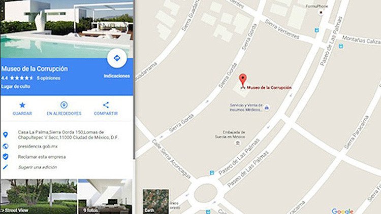 La casa de la esposa de Peña Nieto aparece en Google Maps como "Museo de la Corrupción"