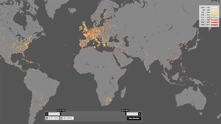 Todas las batallas del mundo de los últimos 4.000 años, reunidas en un impresionante mapa