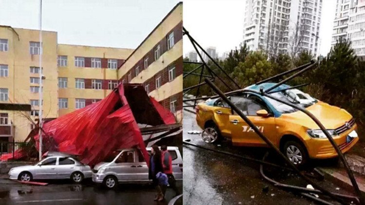 Espeluznantes imágenes: una tormenta arranca el techo de un edificio en China