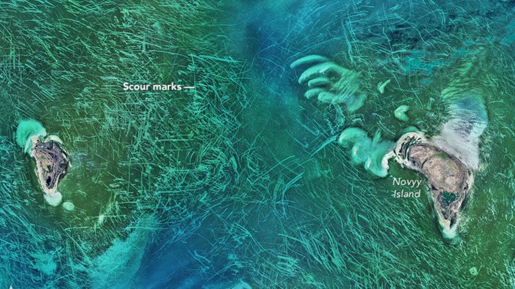 Imágenes satelitales muestran unas líneas misteriosas sobre el mar Caspio