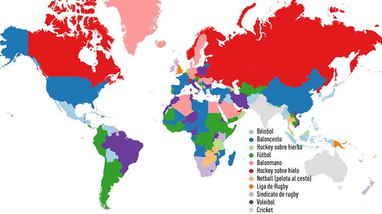 Mapamundi según el deporte en el que cada país mejor se destaca