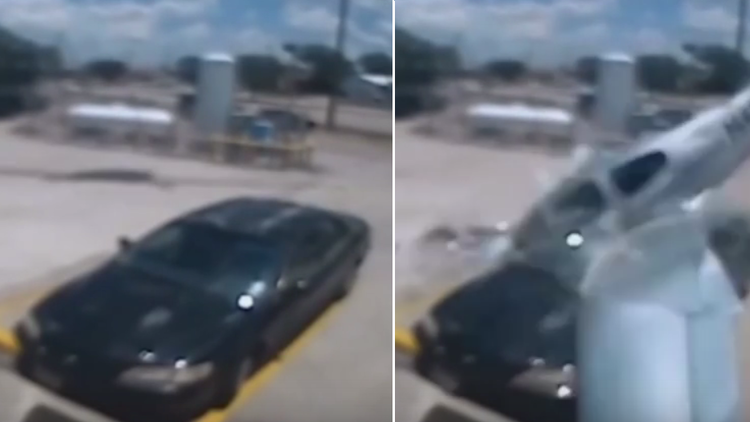 Impactante video: Publican el momento exacto en que una avioneta se estrella contra un coche