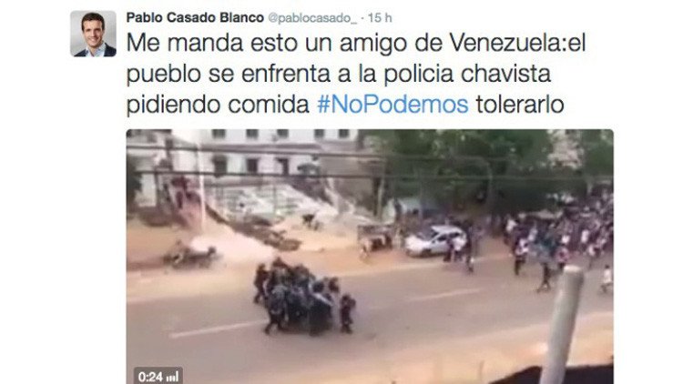 Un diputado del PP difunde una protesta del Congo como si fuera de Venezuela