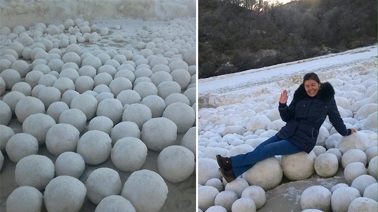 ¿Una "broma de los dioses"?: Cientos de bolas de hielo cubren una playa de Siberia (VDEO)