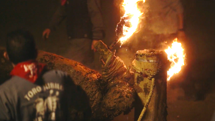 Graban a escondidas la tortura con fuego del Toro Jubilo de España (VIDEO)