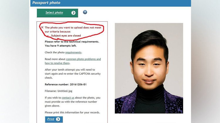 Programa de pasaportes rechaza a un hombre asiático por "tener los ojos cerrados" (FOTO)