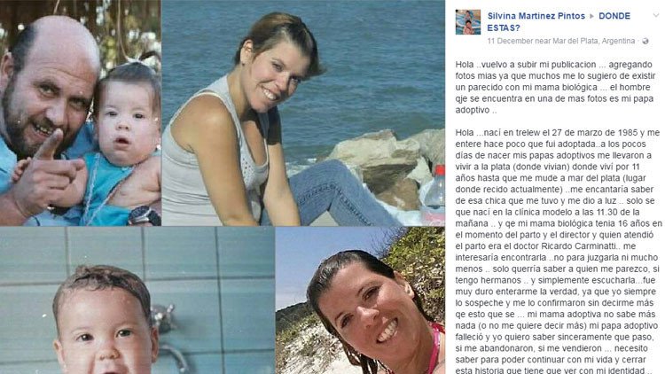 Una argentina descubre que fue adoptada gracias a una foto de Facebook
