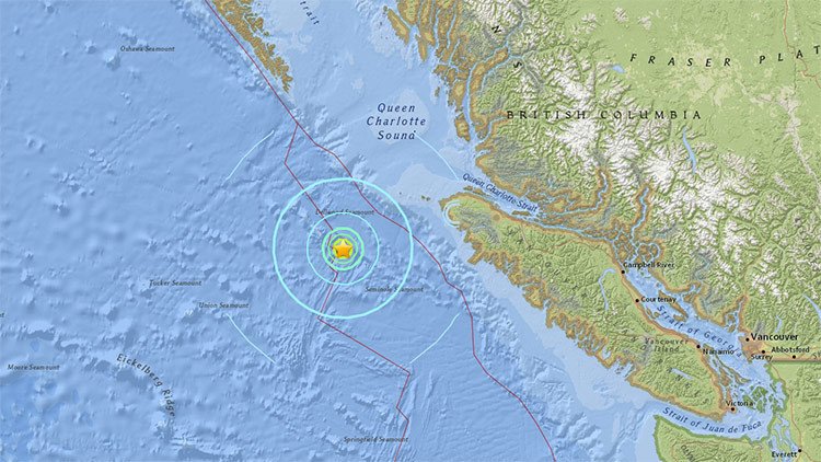 Un sismo de magnitud 5,7 sacude el océano Pacífico cerca de Canadá