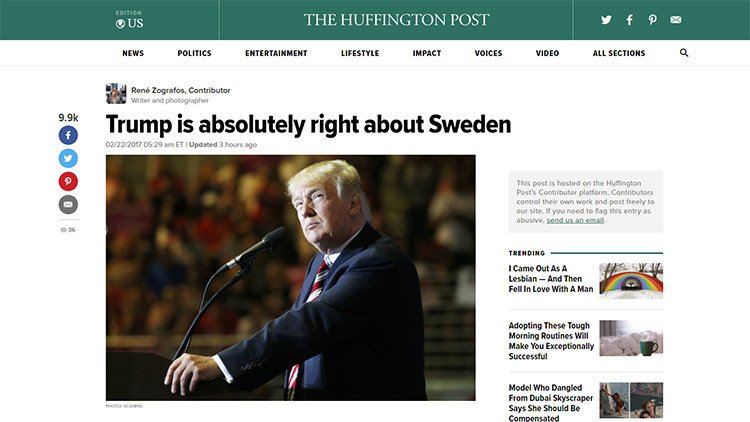 'The Huffington Post' retira un artículo en el que se admitía que Trump "tiene razón sobre Suecia"