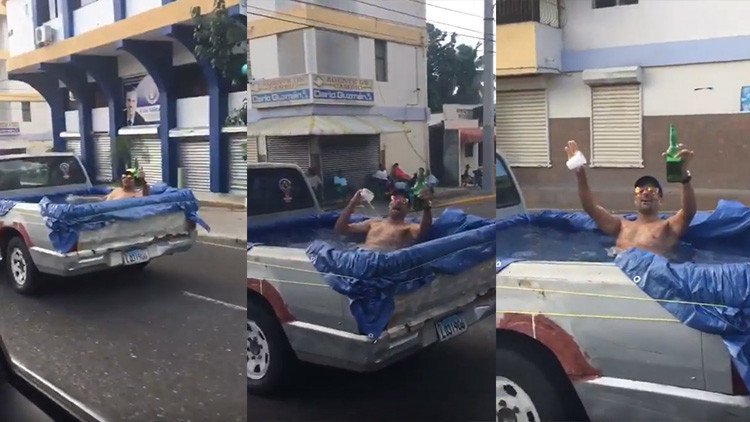 "La gente que goza": convierte su camioneta en una piscina y circula por la ciudad (VIDEO)