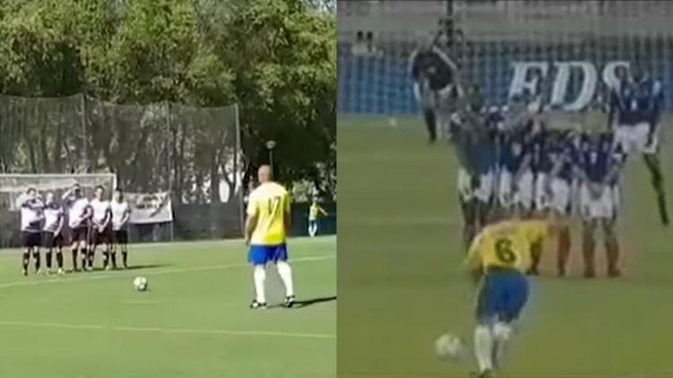 Roberto Carlos intenta emular su gol contra Francia pero por poco 'mata' a un rival