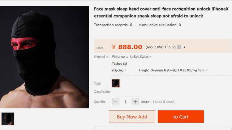 Sacan a la venta máscaras contra el desbloqueo del iPhone X mediante Face ID