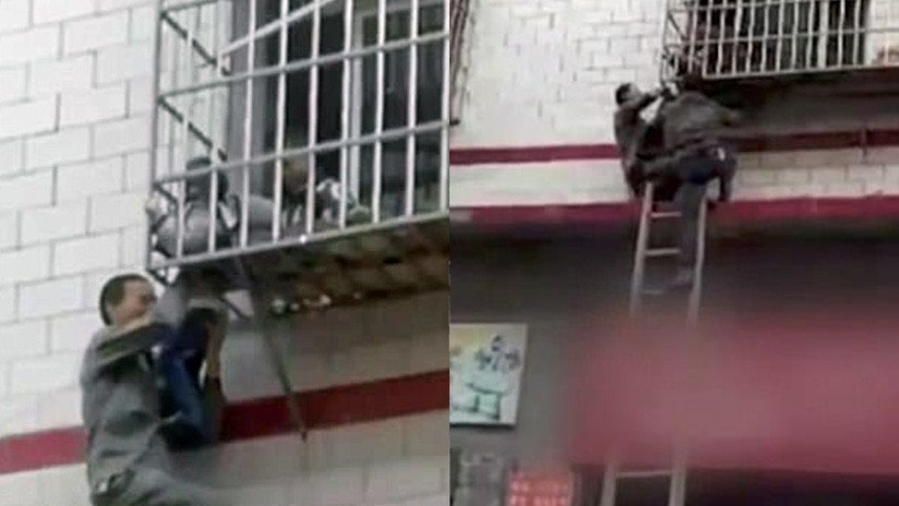 VIDEO IMPACTANTE: Salvan heroicamente a un niño colgado de la cabeza en un balcón