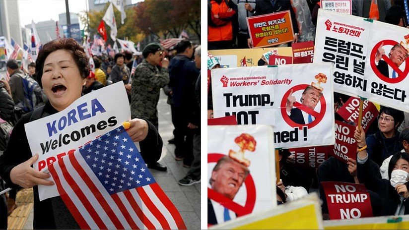 Un país dividido: Manifestación a favor y en contra de la visita de Trump a Corea del Sur