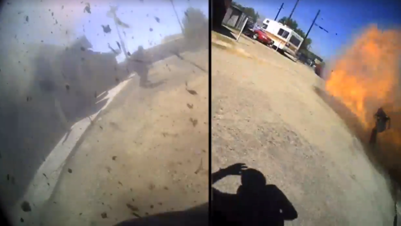 VIDEO: Graban el momento en que un policía queda en medio de una explosión en EE.UU.