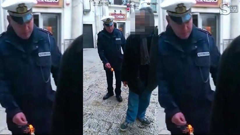 VIDEO INDIGNANTE: Un policía italiano lanza un petardo a los pies de un anciano discapacitado