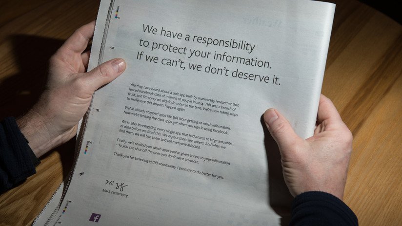 Zuckerberg pide disculpas en anuncios a página completa en diarios británicos