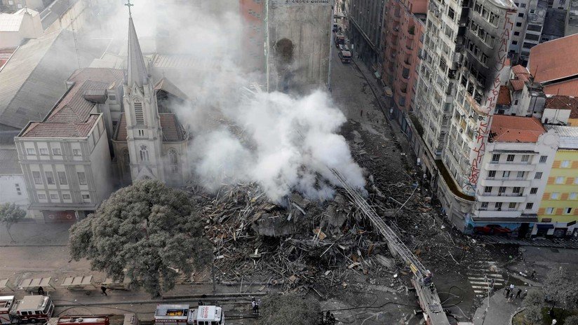 La impactante crónica visual del desplome de un rascacielos en llamas en Brasil