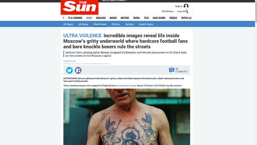 Fotógrafo serbio cuenta a RT cómo The Sun lo engañó e inventó historia de horribles "ultras rusos"