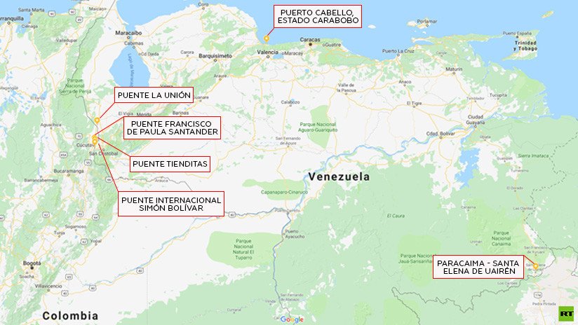 ¿Cuáles son los puntos de tensión en Venezuela por donde intenta ingresar la "ayuda humanitaria"?