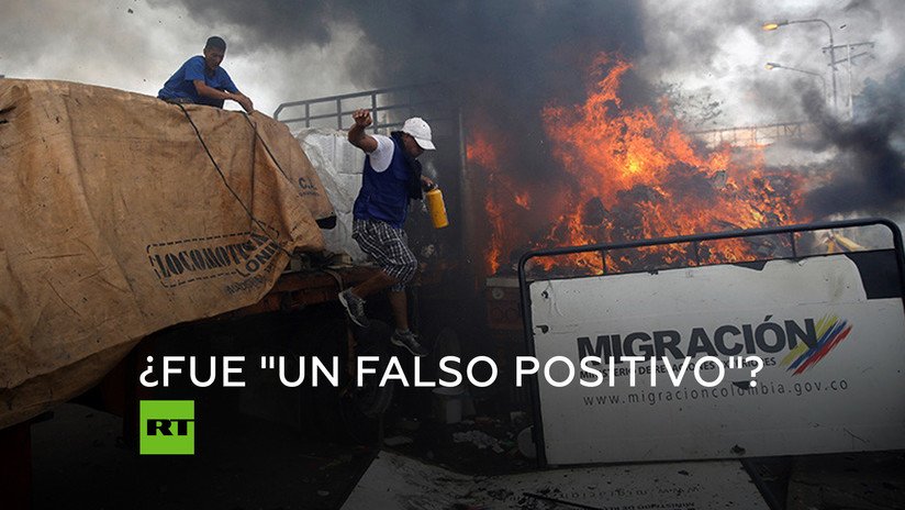 La quema de un camión con "ayuda humanitaria" en la frontera Venezuela-Colombia