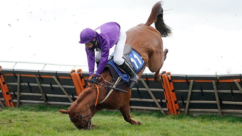 FOTOS: El momento en que un caballo de carreras aplasta a su jinete tras caer en el último obstáculo