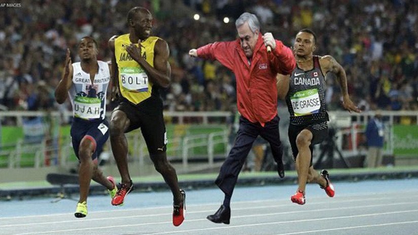 IMAGEN: Sebastián Piñera muestra un meme a Usain Bolt y este lo viraliza en Twitter