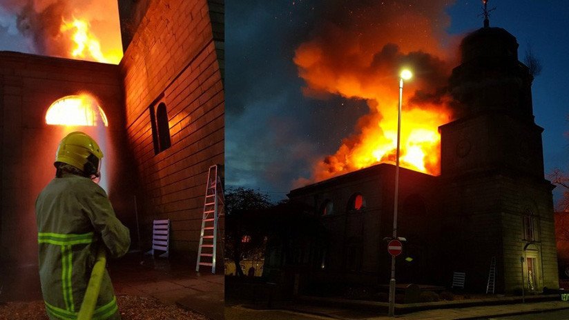 Video, Fotos: Un gran incendio arrasa una iglesia del siglo XVIII en Inglaterra