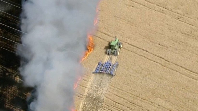 VIDEO: Granjero arriesga su vida para salvar su cosecha de un voraz incendio