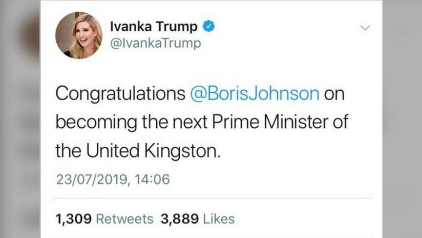 "United Kingston": Ivanka Trump felicita a Boris Johnson por su victoria con un confuso tuit