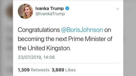 "United Kingston": Ivanka Trump felicita a Boris Johnson por su victoria con un confuso tuit