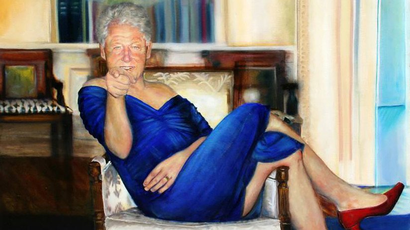 FOTO: Epstein tenía una extraña pintura de Bill Clinton travestido en su casa de Nueva York