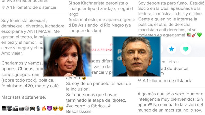 "Si votas Macri (o Kirchner), ni me mires": la polarización política argentina invade Tinder