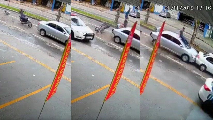 VIDEO: Da un salto mortal y aterriza en el techo de un auto tras chocar mientras huía de la Policía en Brasil