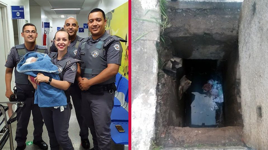 Policías de Brasil rescatan con vida a una bebé abandonada dentro de una alcantarilla