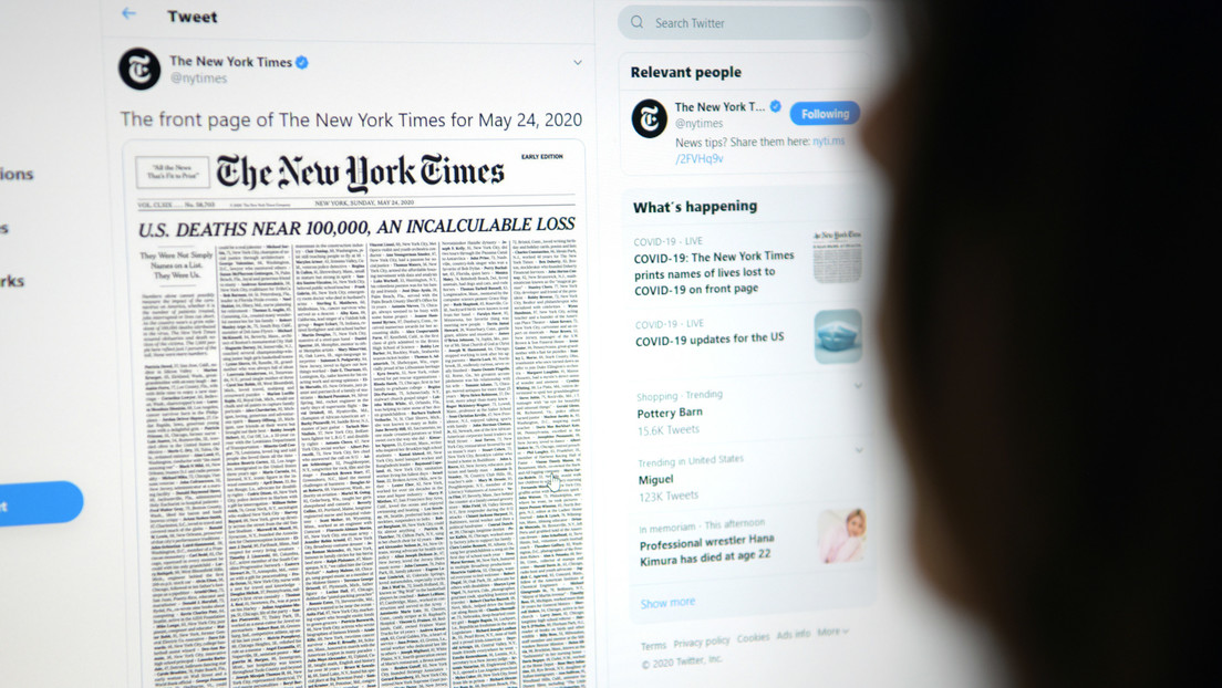 "Una pérdida incalculable": The New York Times llena su portada con los nombres de los fallecidos por covid-19