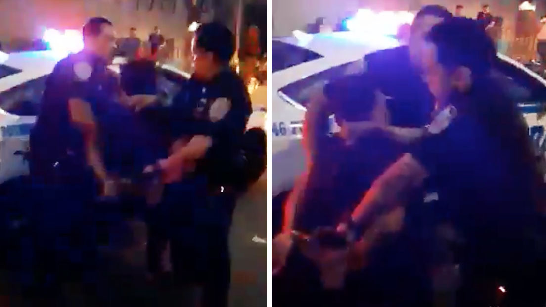 Un joven aplica una llave sobre la cabeza a un policía que intentaba arrestarlo (VIDEO)