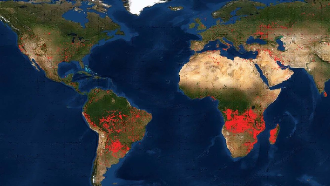 El mapa de incendios activos de la NASA revela que, además de California, la Amazonía y el sur de África también están ardiendo